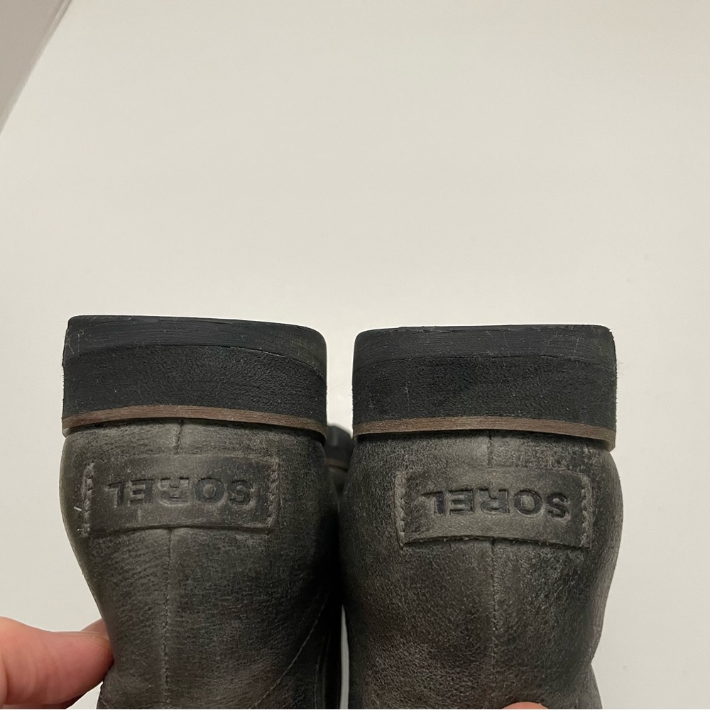 Sorel Boots Harlow Distressed Leather Waterproof Lug Sole Comfort Quarry Grey - Picture 13 of 15